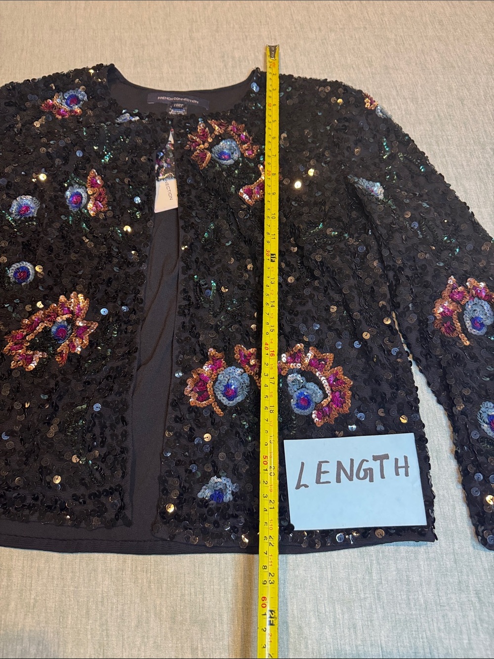 French Connection Black Sequin Jacket with Colorful Floral Embellishments - Picture 5 of 11